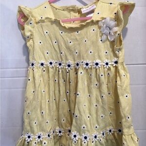 Girls Little Lass Yellow Floral Embroidered Dress Size 5